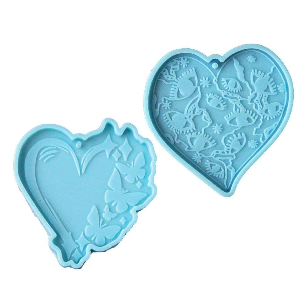 2-Pack Silicone Heart & Butterfly Epoxy Resin Molds for DIY Jewelry Making - Pendant & Keychain Craft Molds with Holes - Perfect for Resin Art, Homemade Gifts, and Handmade Accessories