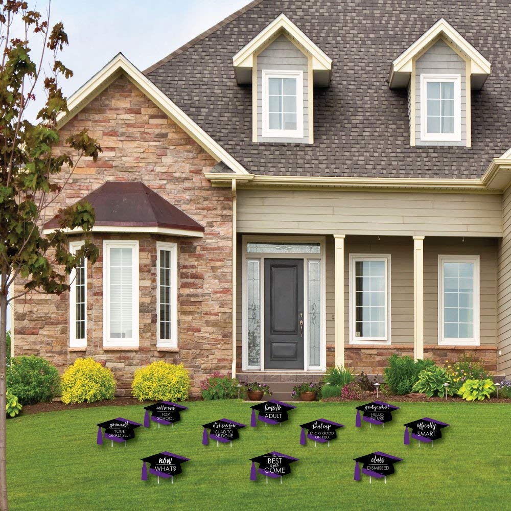 Big Dot of Happiness Purple Graduation Lawn Decorations - 10 Piece Set for Outdoor Graduation Party Decorations | Perfect for Backyard Celebrations, School Events & Photo Backdrops