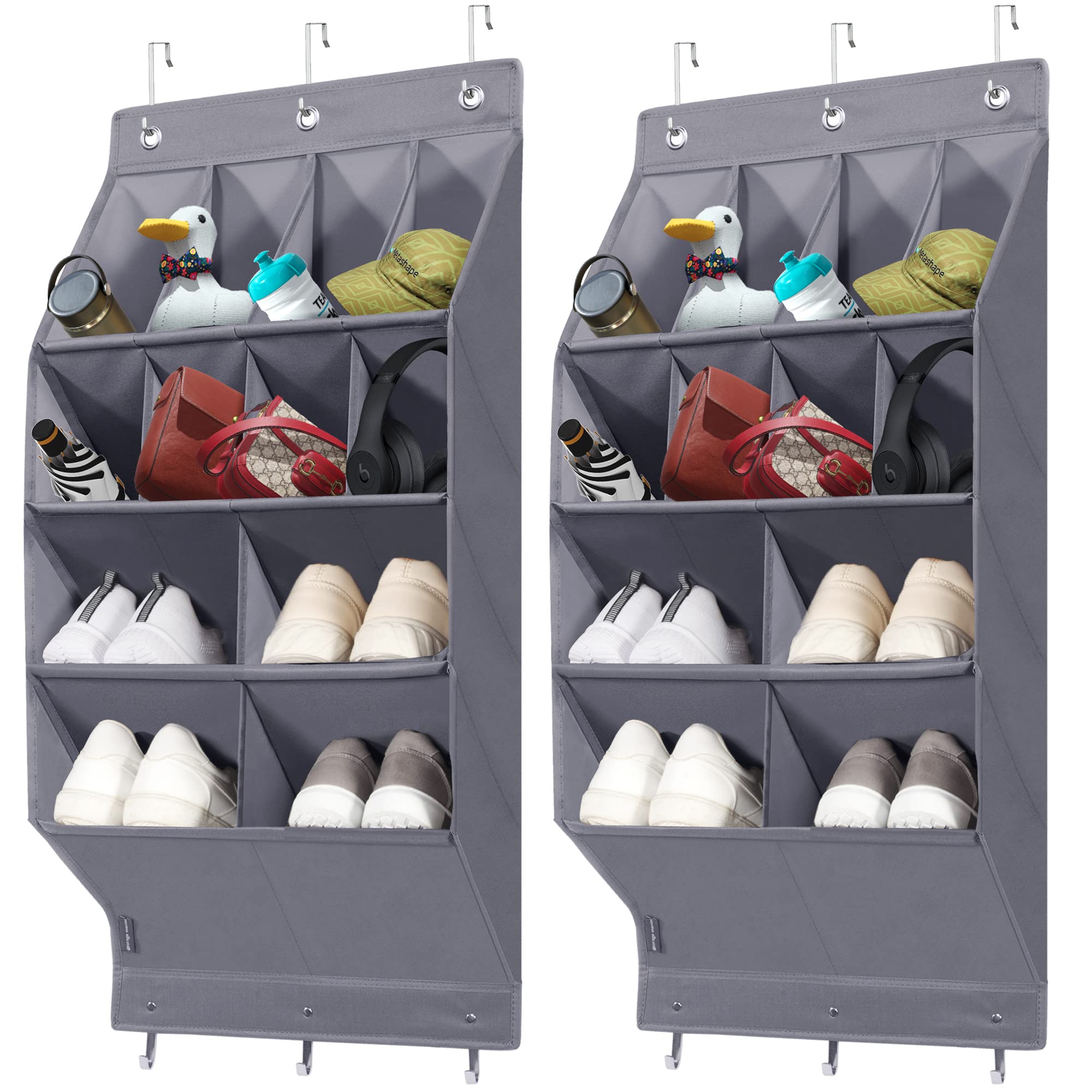 2 Pack Over the Door Shoe Organizer with 8 Large & 4 XL Deep Pockets - Space Saving Hanging Closet Storage for Shoes, Accessories & More - Perfect for Bedrooms, Dorms & Small Spaces (Gray)