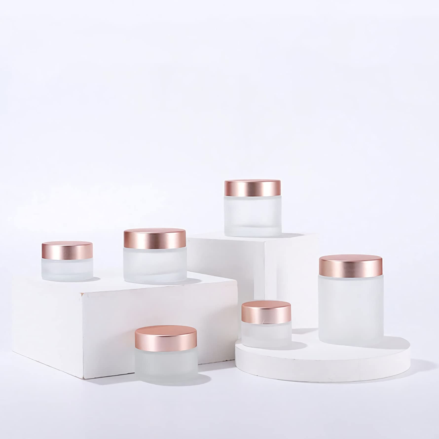 8 Pack 50ml Empty Frosted Glass Cosmetic Jars with Rose Lids - Refillable Cream Containers for Face Cream, Lotion, Lip Balm, Makeup & Skincare Samples - Perfect for DIY Beauty, Travel & Gift Packaging