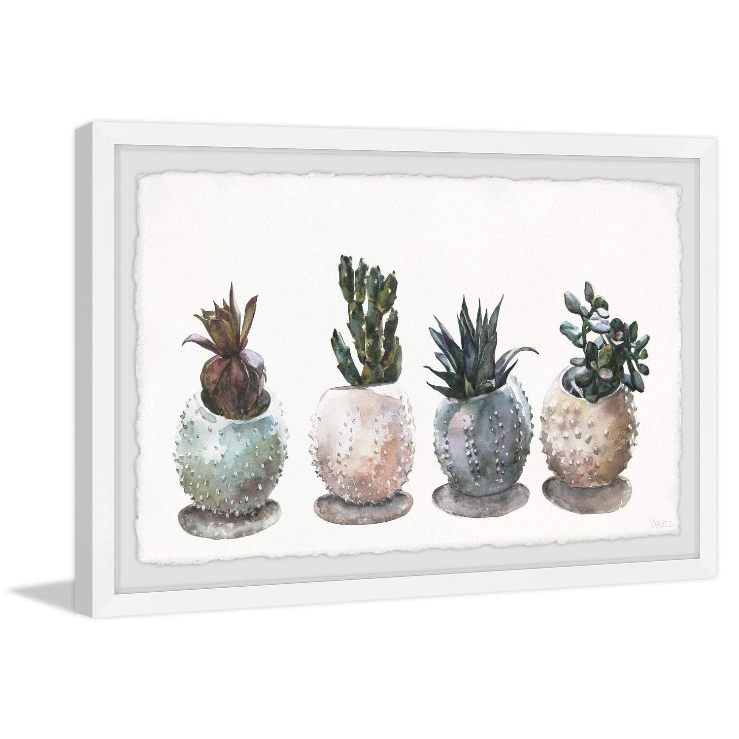 Parvez Taj Spiky Pots Framed Wall Art Print - 36x24 Inches Modern Home Decor for Living Room, Bedroom & Office