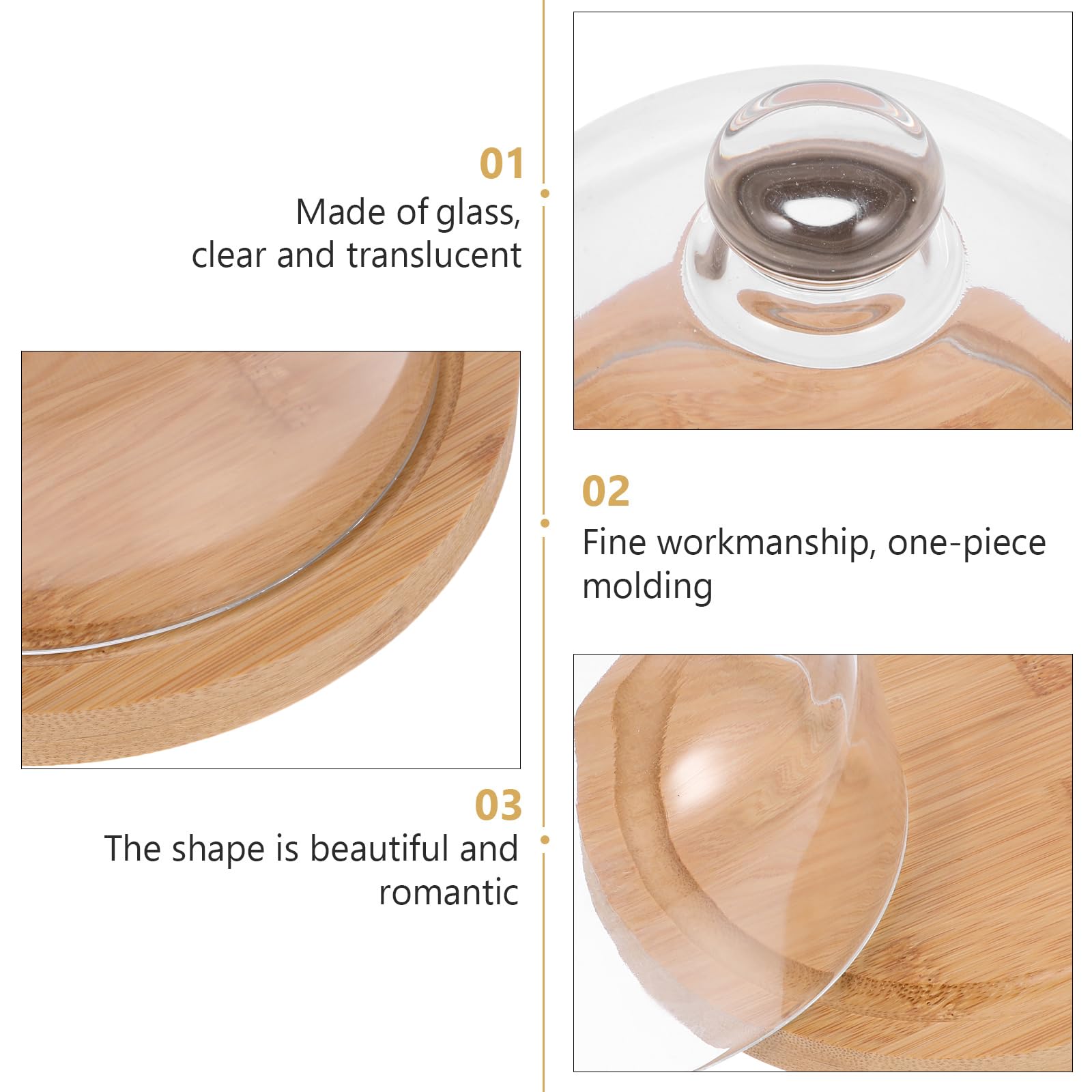 Cabilock 6.5 Inch Wooden Cake Stand with Glass Dome - Round Clear Cloche Dome Cake Plate for Dessert Display - Perfect for Cakes, Pastries, Cheese & Party Food Serving at Weddings, Tea Parties and Bakery Displays
