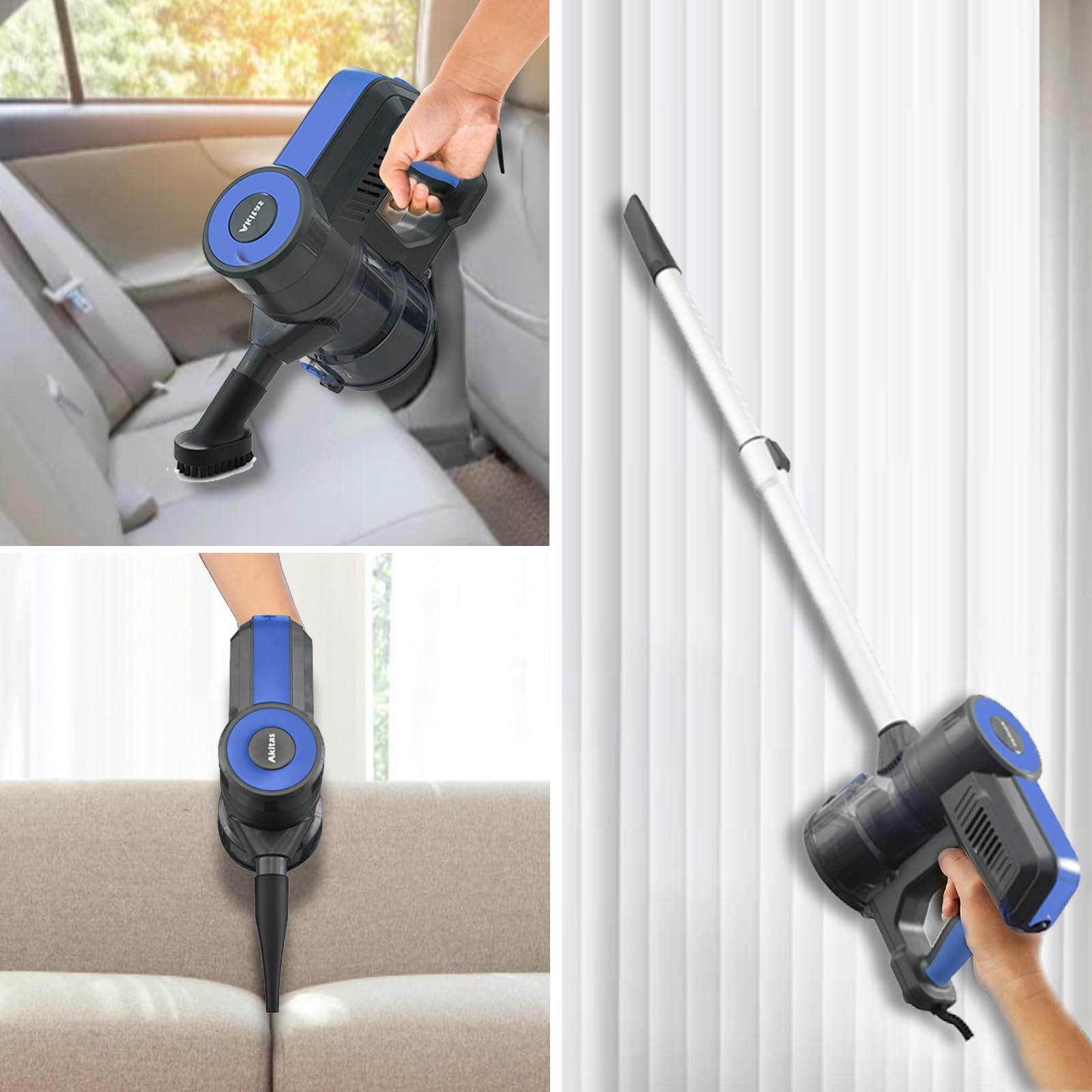 Akitas S12 Corded Vacuum Cleaner - 2-in-1 Handheld Stick Vacuum with German Wessel Werk Nozzle | Lightweight, Bagless Design for Home, Car & Pet Hair Cleaning