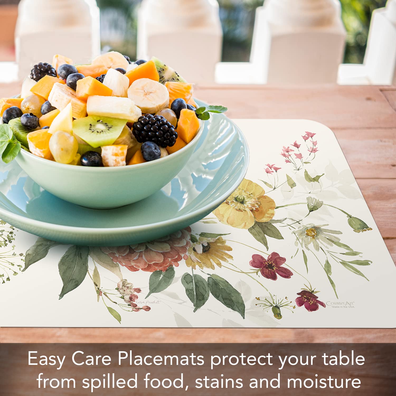 CounterArt Blessed by Nature 4-Pack Reversible Plastic Placemats – BPA Free, PVC Free, Easy-Clean, Flexible & Durable – Made in USA (Multicolor) – Perfect for Dining Tables, Kitchen Countertops & Outdoor Picnics