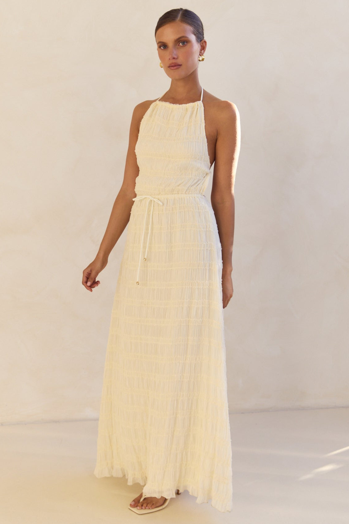 Lilibet Maxi Dress in Cream - Elegant Long Flowy Summer Dress for Women | Perfect for Beach Vacations, Weddings & Casual Outings