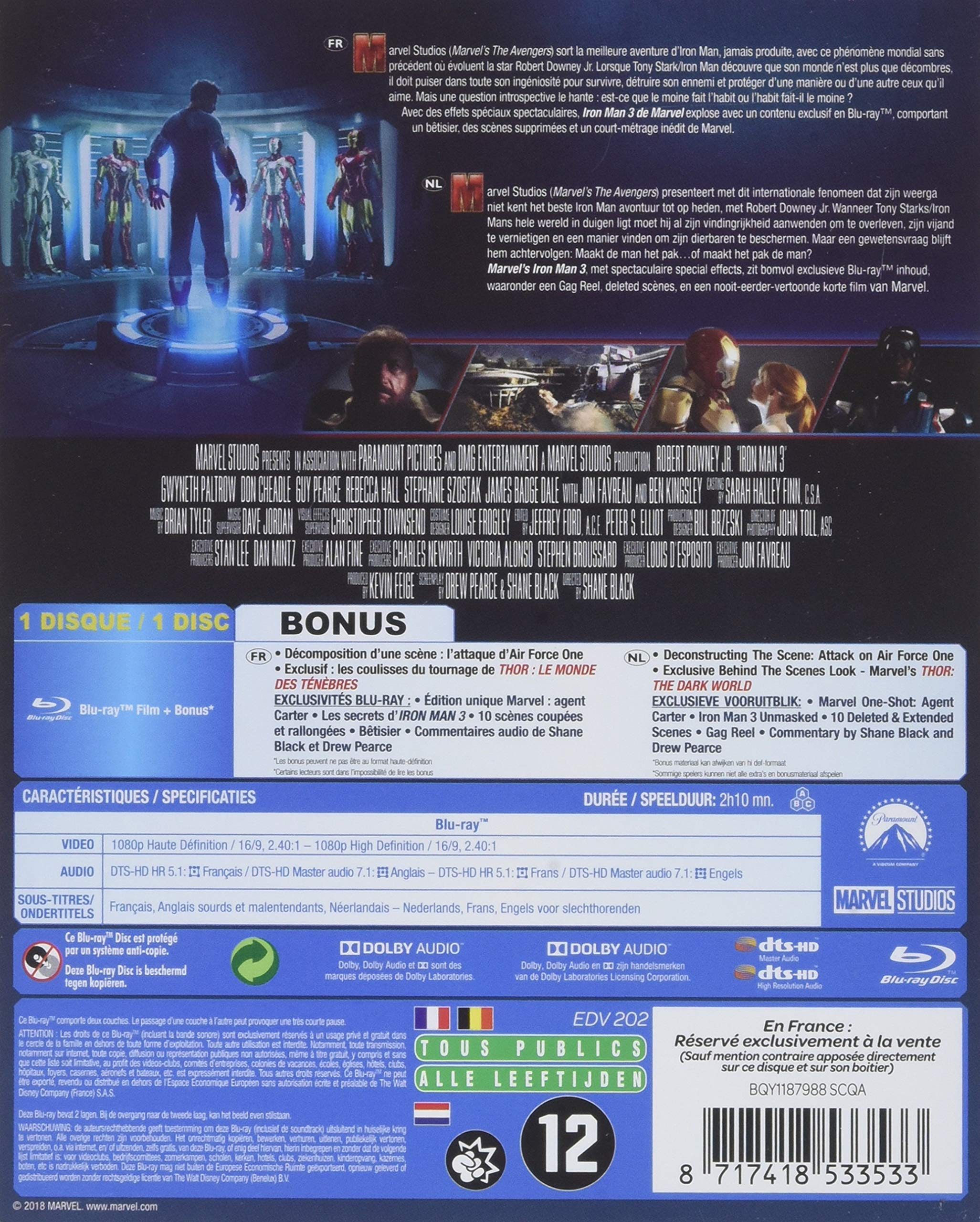 Iron Man 3 Blu-ray Movie - Marvel Superhero Action Film - Perfect for Movie Nights & Marvel Fans Collection