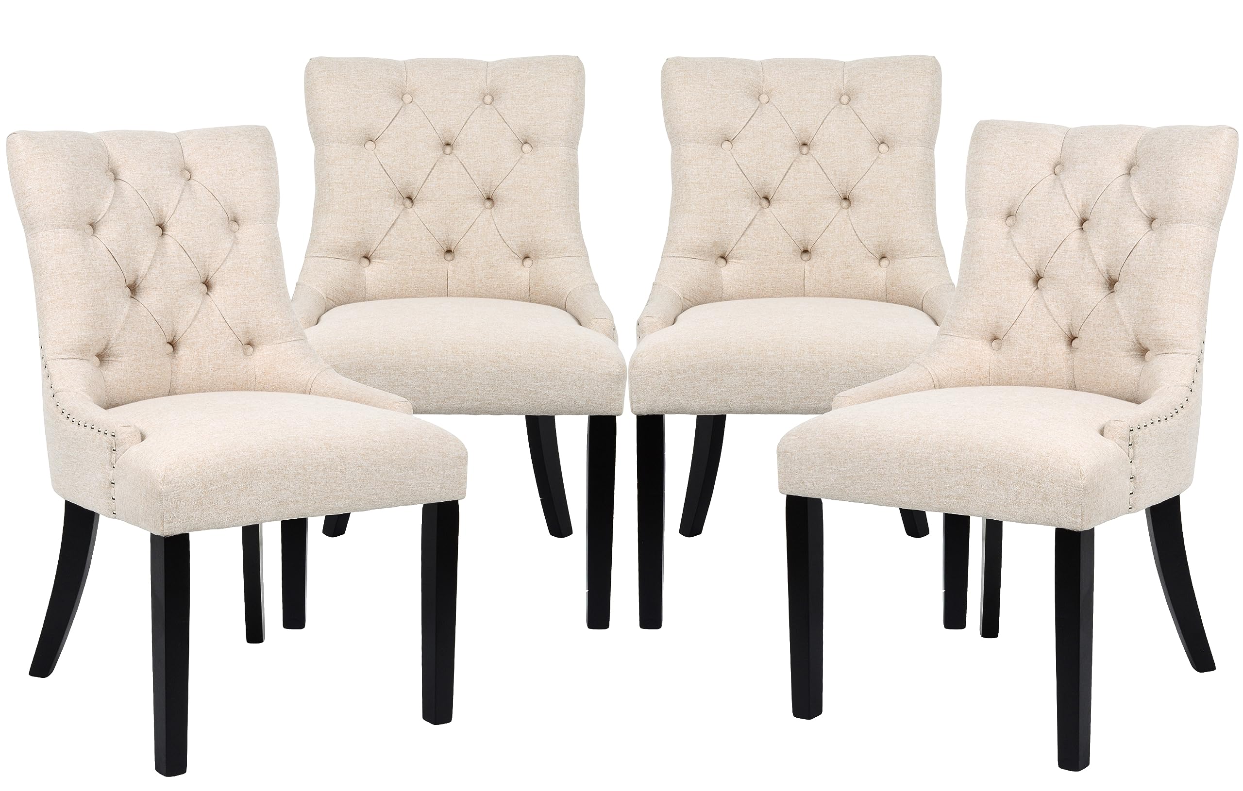 Elegant Modern Dining Chairs Set of 4 - Upholstered Fabric Kitchen Chairs with Black Wood Legs & Rivet Details for Dining Room, Parties, Weddings & Events (Cream) - Perfect for Home Entertaining, Restaurant Style Seating & Formal Occasions