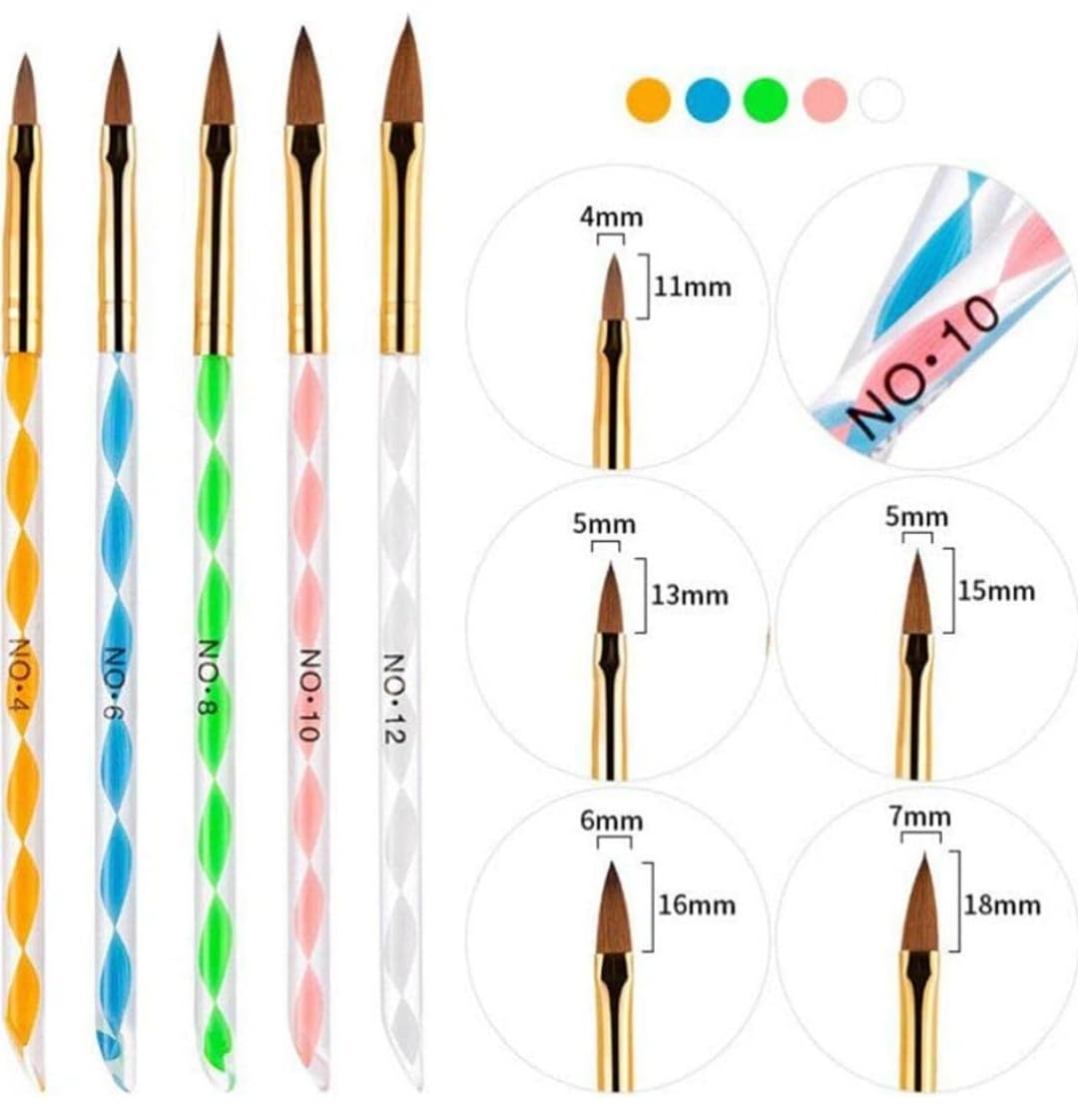 5 Pcs Acrylic Nail Brushes Set - Professional Nail Art Brushes for Acrylic Application & Nail Design (Transparent) - Perfect for Salon, DIY Manicure & Nail Extension