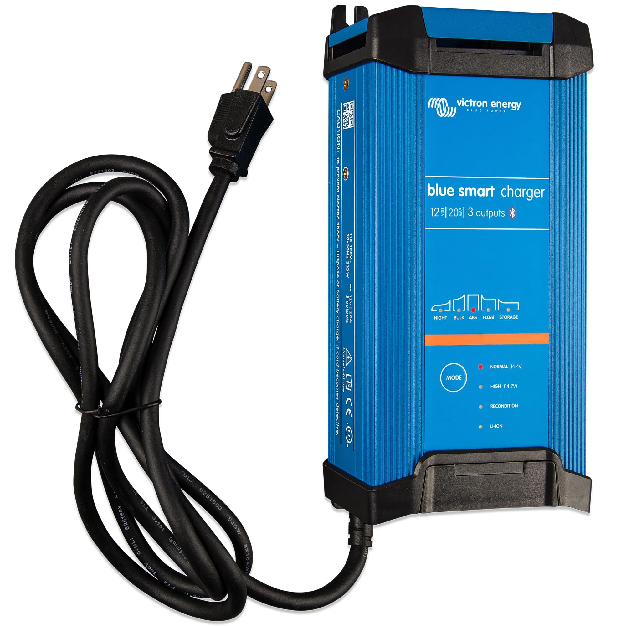 Victron Energy Blue Smart IP22 12V 20A Smart Battery Charger - Waterproof Motorcycle/ATV/RV Charger with Float & Trickle Mode, Desulfator for Lithium & Deep Cycle Batteries (3 Outputs) - Perfect for Marine, Camping & Off-Grid Power Systems
