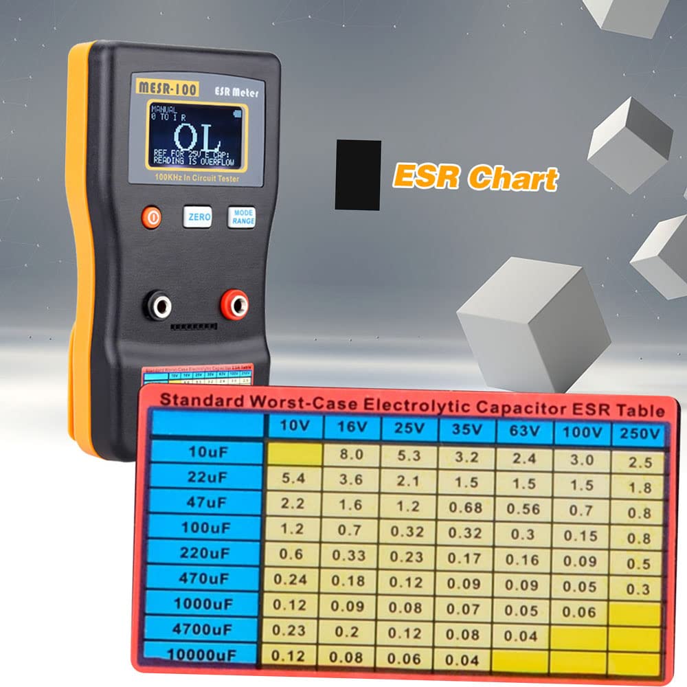 MESR-100 Professional ESR Capacitor Tester - Digital Ohm Meter for Measuring Internal Resistance & Capacitance - SMD Test Clip Included - Perfect for Electronics Repair, Circuit Testing & DIY Projects