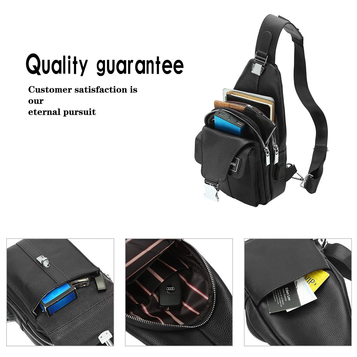 Leathario Men's Genuine Leather Sling Bag - Crossbody Chest Shoulder Bag for Travel, Work & Daily Use - Multipurpose Casual Messenger Bag for Men