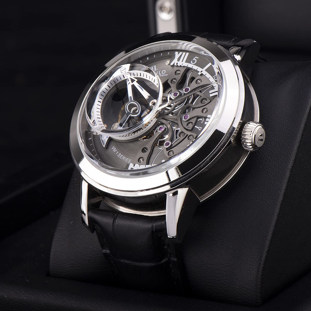 Luxury Rose Gold Men's Automatic Skeleton Watch with Genuine Leather Strap VM-1 - Perfect for Business Meetings, Formal Events & Everyday Wear