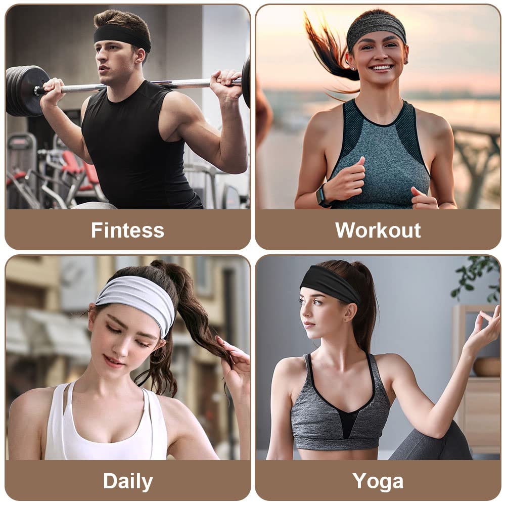 URAQT 4-Pack Unisex Sports Headbands - Breathable Cotton Yoga Headbands for Men & Women - Non-Slip Sweatband for Workout, Running, Cycling & Fitness - Perfect for Yoga, Gym, Tennis & Outdoor Activities