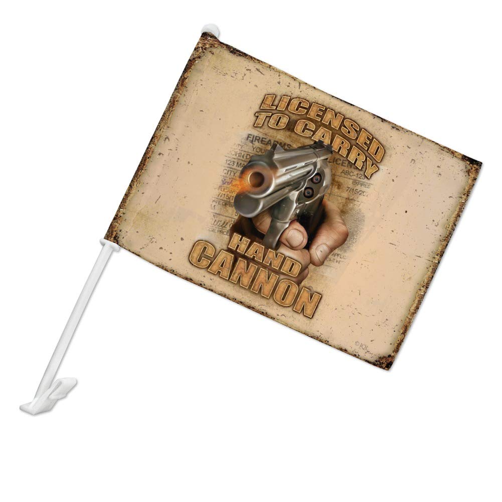Licensed to Carry Hand Cannon Gun 2nd Amendment Car Truck Flag with Window Clip & Pole Holder - American Patriotic Vehicle Accessory for Truck, SUV, Jeep & RV - Show Your Support for Constitutional Rights