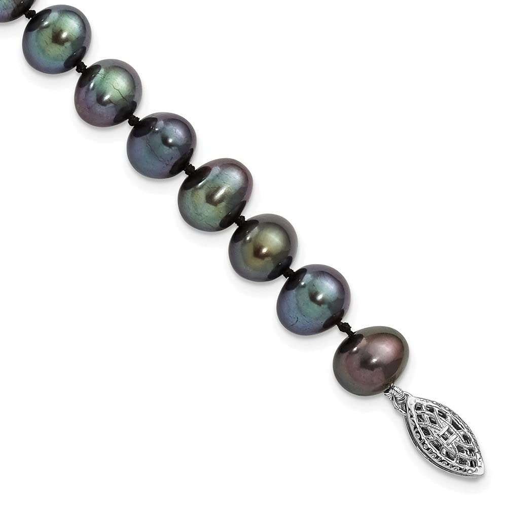 925 Sterling Silver 9mm Coffee Pearl Bracelet for Women - 7.25