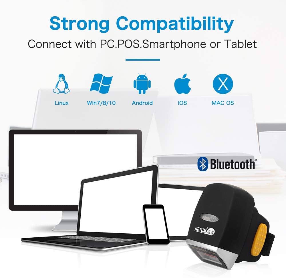 NT R2 2D Finger Barcode Scanner - Fast & Accurate Wireless Bluetooth Barcode Reader for Retail, Warehouse & Inventory Management - Perfect for Small Businesses & Mobile POS Systems