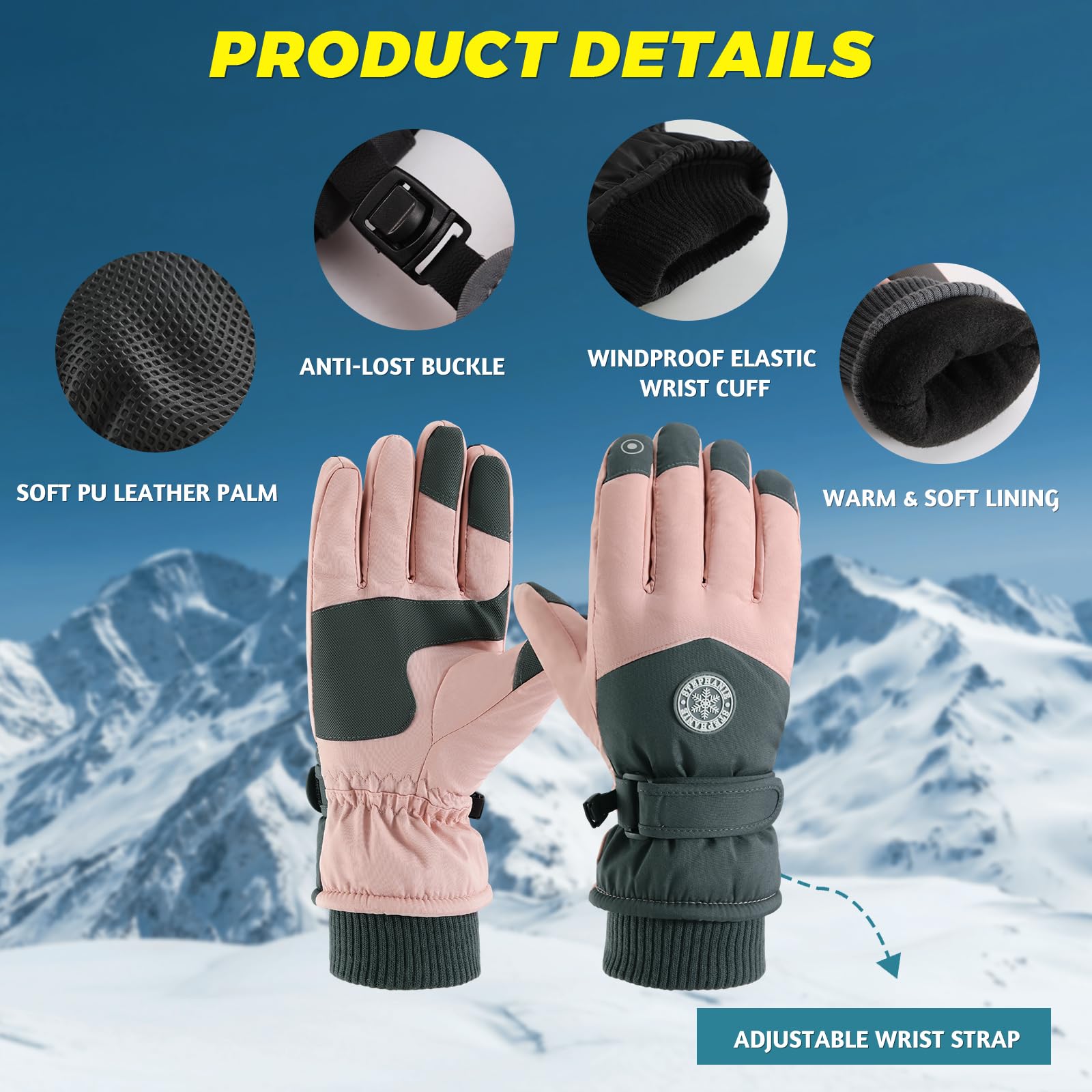 DOFOWORK Waterproof Ski Gloves for Men & Women - Thermal Winter Snowboard Gloves with Breathable Technology for Cold Weather | Perfect for Skiing, Snowboarding & Outdoor Winter Activities