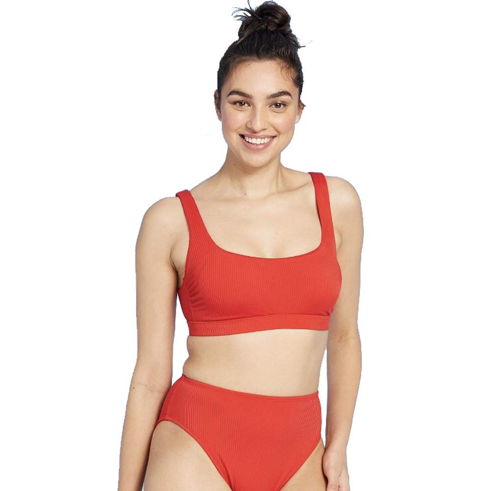 Kona Sol Women's Textured Bralette Bikini Top - Red - Comfortable & Stylish Swimwear for Beach, Pool & Vacation | Wireless Support & Trendy Design