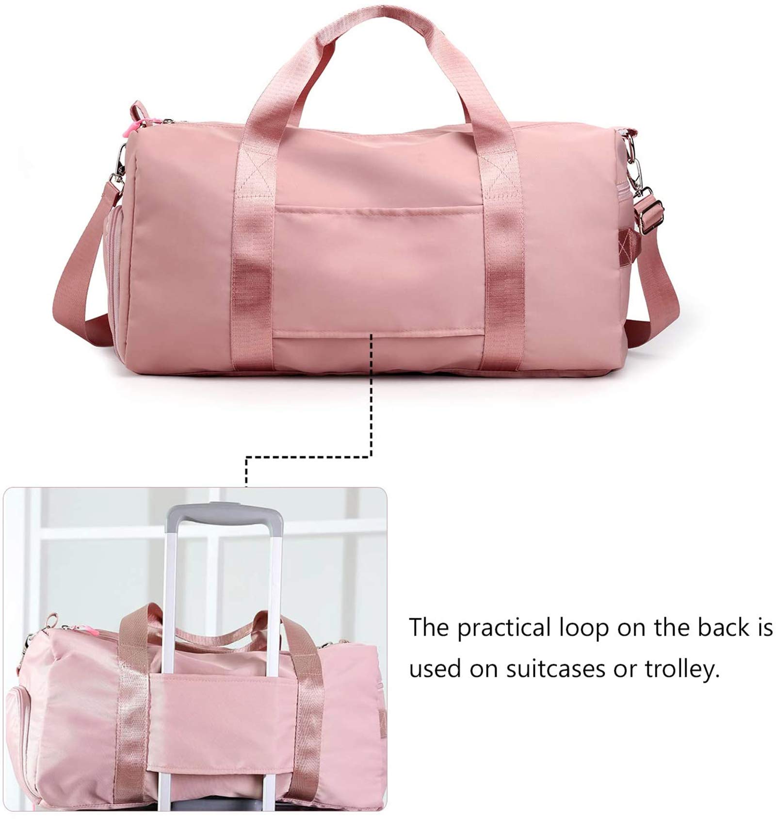 Waterproof Gym Bag for Men & Women - Sports Duffel with Wet/Dry Compartments, Shoe Pocket - Ideal for Travel, Swim, Yoga & Training (Pink)