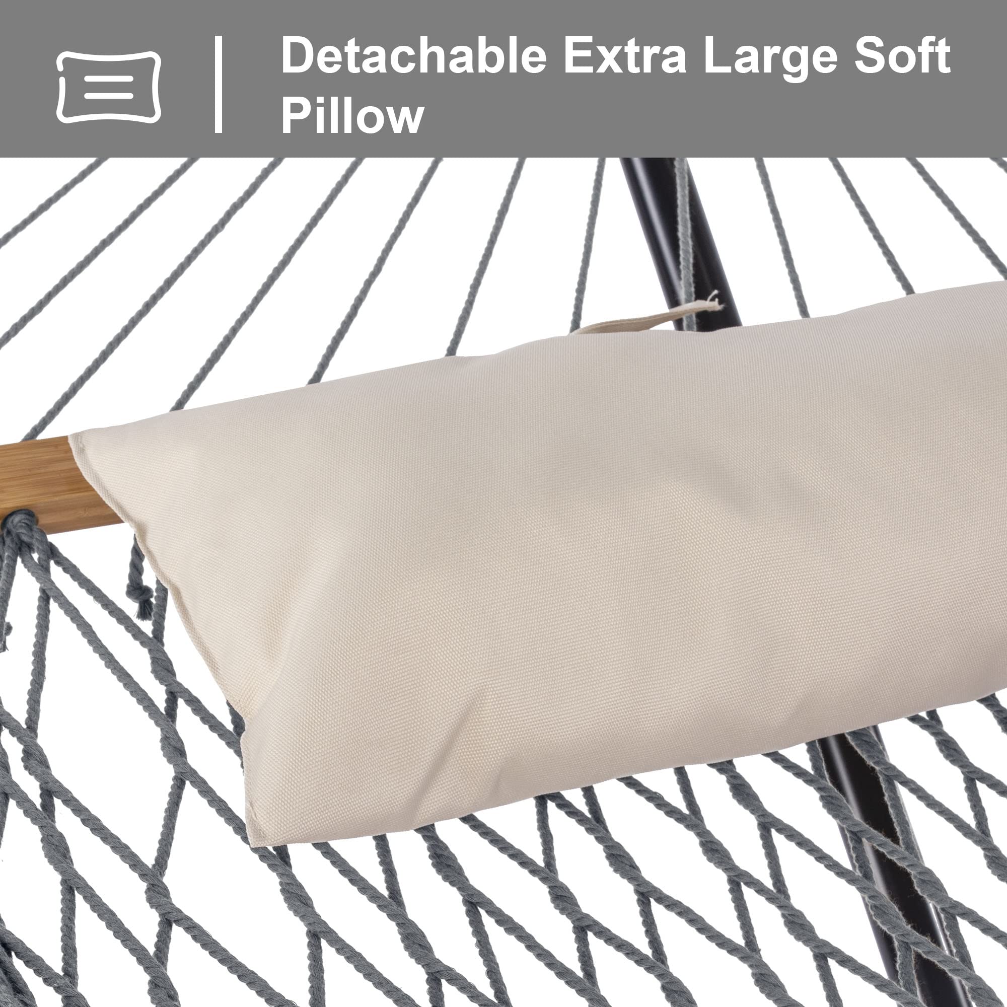 **SUNCREAT Portable Double Hammock with Stand - Soft Pillow Included, Comfortable Outdoor & Indoor Relaxation, Perfect for Backyard, Beach, Camping (Gray)**