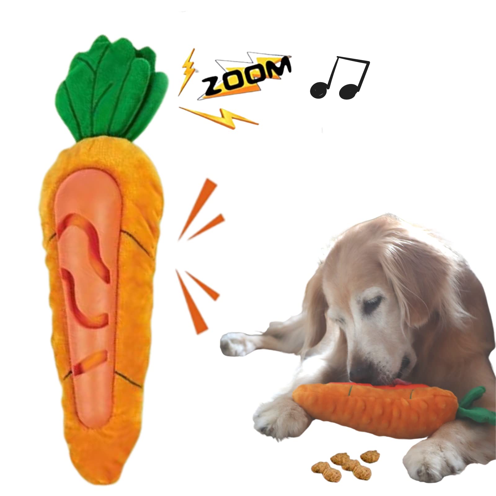 iFur Plush Dog Puzzle Toys - Interactive Carrot Shaped Chew Toy with Squeaker & Crinkle Sounds, Durable Rubber Puppy Toys for Small, Medium & Large Dogs - Perfect for Training, Boredom Relief & Mental Stimulation
