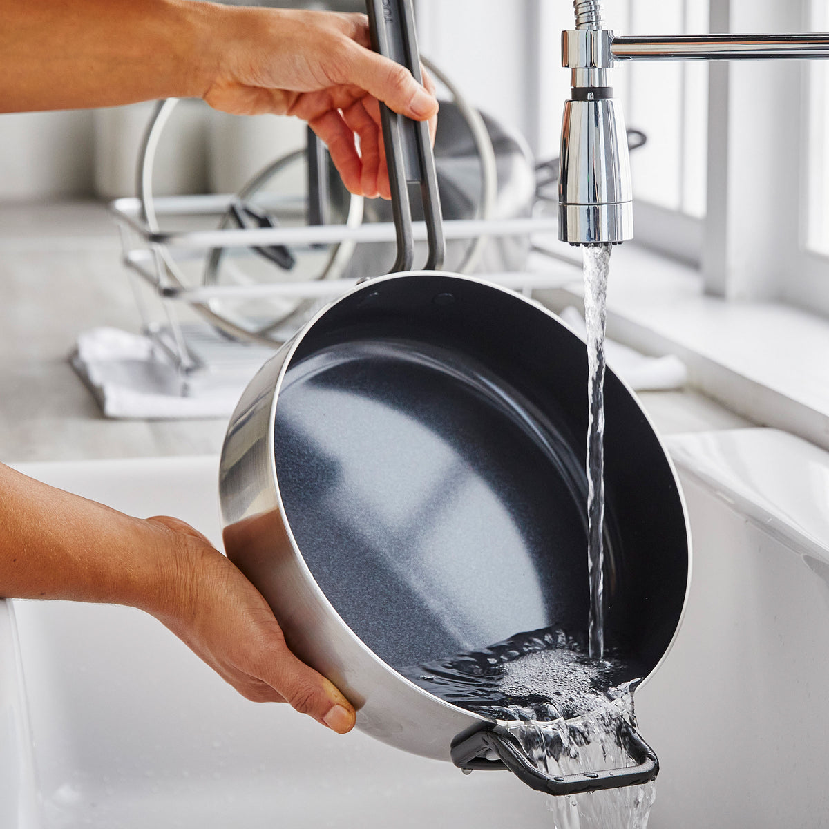 Stanley Tucci™ 4 Quart Stainless Steel Ceramic Nonstick Sauté Pan with Lid - Perfect for Sautéing, Frying & Simmering Family Meals