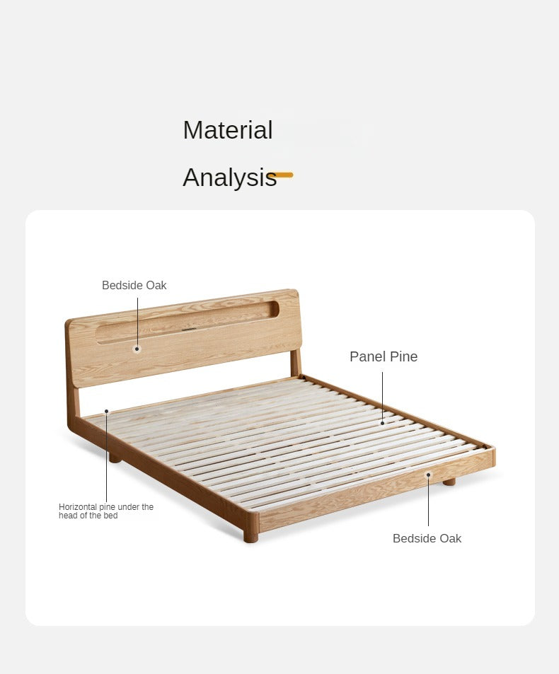 Solid Oak Wood Suspension Luminous Bed - Modern Floating Platform Bed with LED Lighting for Bedroom, Guest Room, or Dorm