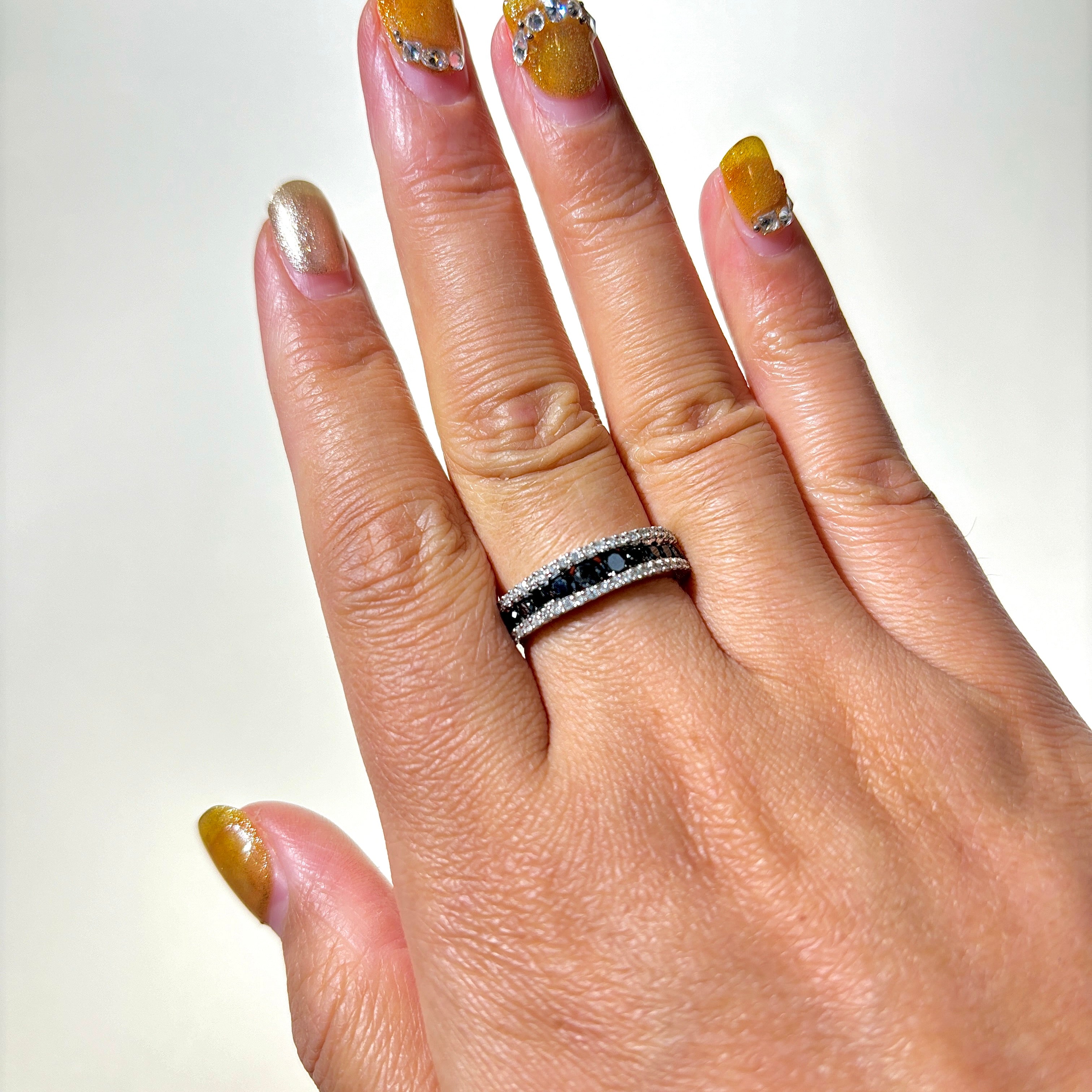 Effy Channel Set Black & White Diamond Ring | 0.55ctw Total Weight | 0.14ctw Center Stone | Size 7.25 | Elegant Wedding Band, Anniversary Gift & Everyday Luxury Jewelry