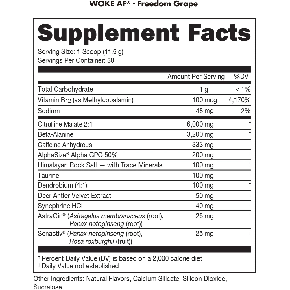 Bucked Up WOKE AF Pre-Workout Supplement - Energy & Focus Booster for Gym, Fitness & Bodybuilding | Ideal for Pre-Workout, Weight Training & Athletic Performance