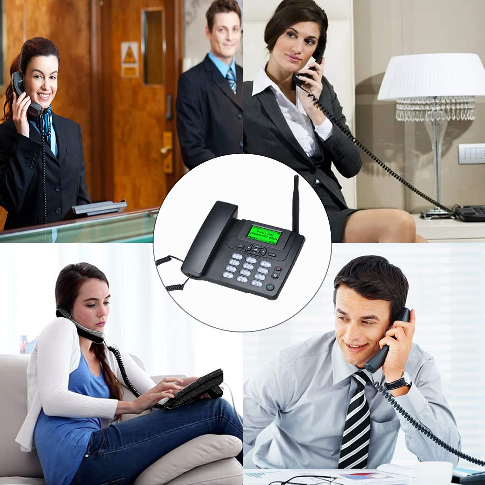Lychee Fixed Wireless Phone - Dual SIM Quad Band GSM Telephone with Large Backlit Display | Supports Multiple Languages | Perfect for Office, Hotel & Home Use (Black)