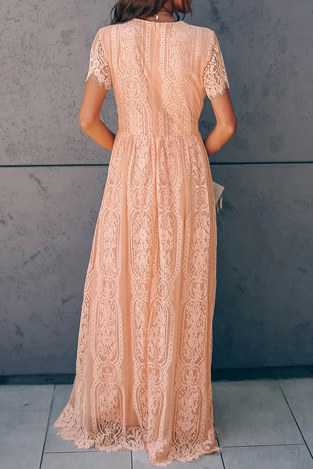 Elegant Scalloped Trim Lace Plunge Dress for Women - Sexy Deep V Neck Evening Gown for Party, Wedding, Date Night & Special Occasions