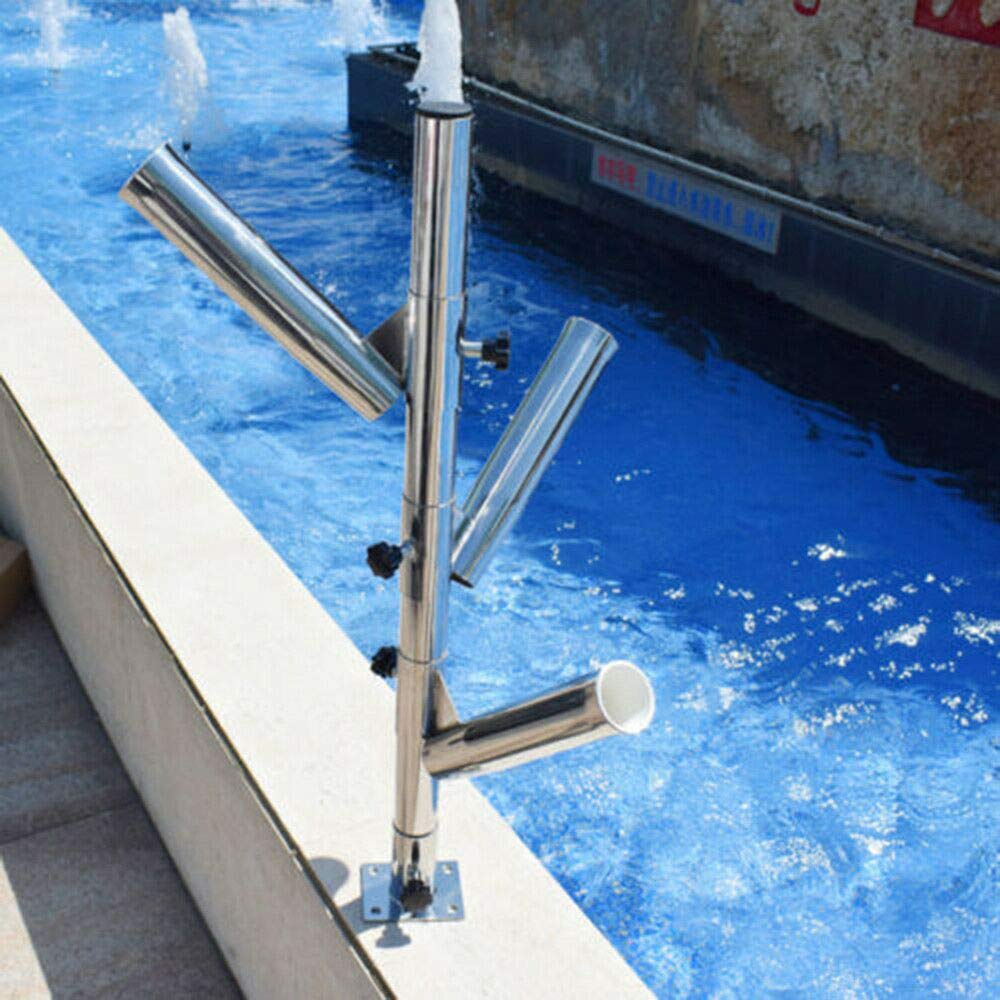 Stainless Steel 316 Adjustable Fishing Rod Holder - Vertical Bird Tree Design with 3 Rod Tubes & Trident Outrigger - Stylish Pole Pod Bracket Socket Rack with Base - Perfect for Boat, Kayak, and Shore Fishing Organization
