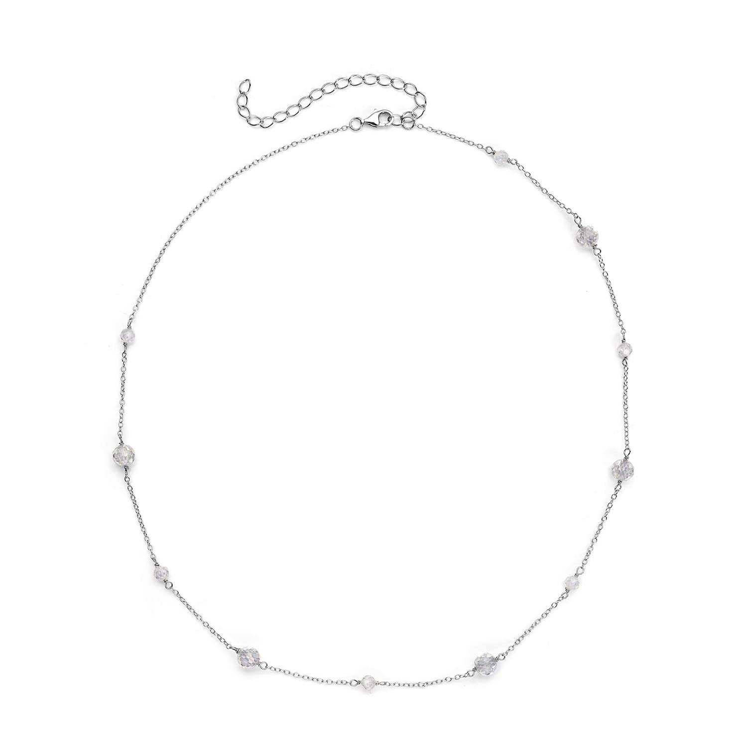 SHOP LC Moissanite Beads 925 Sterling Silver Rhodium Plated Beaded Station Necklace for Women - 18-21 Inch, 9.76 Ct | Elegant Wedding, Engagement, Promise & Anniversary Jewelry Gift | Perfect for Bridal, Evening Wear & Special Occasions