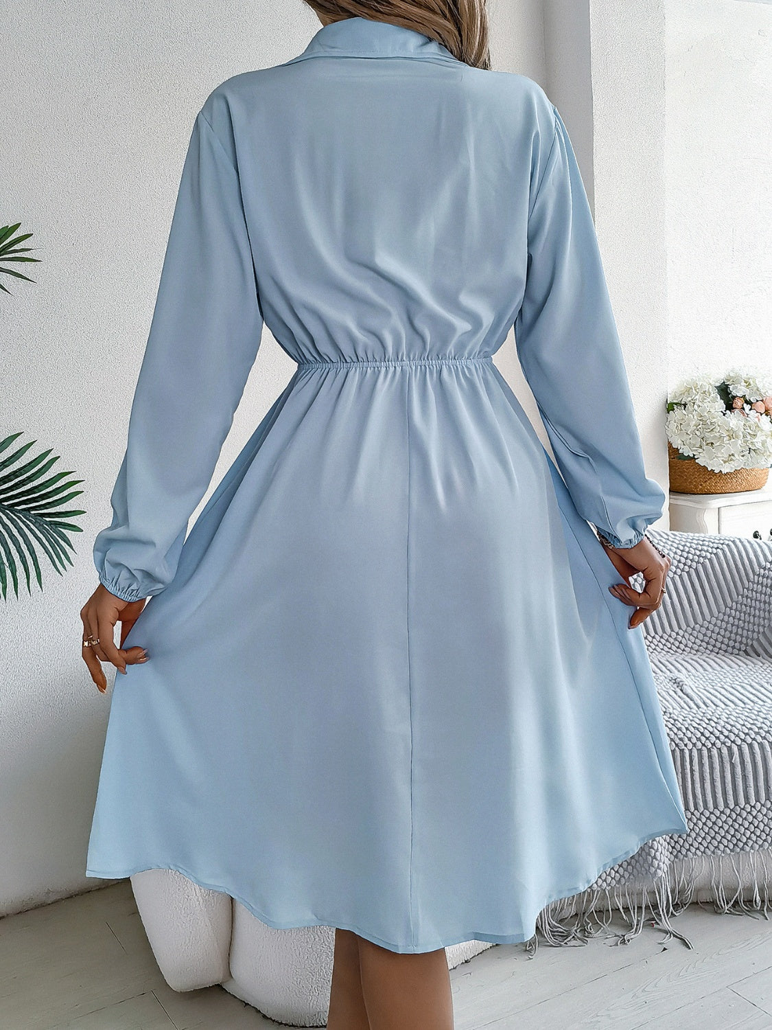 Elegant Collared Long Sleeve Midi Dress with Pockets - Perfect for Office Wear, Date Nights & Fall Fashion