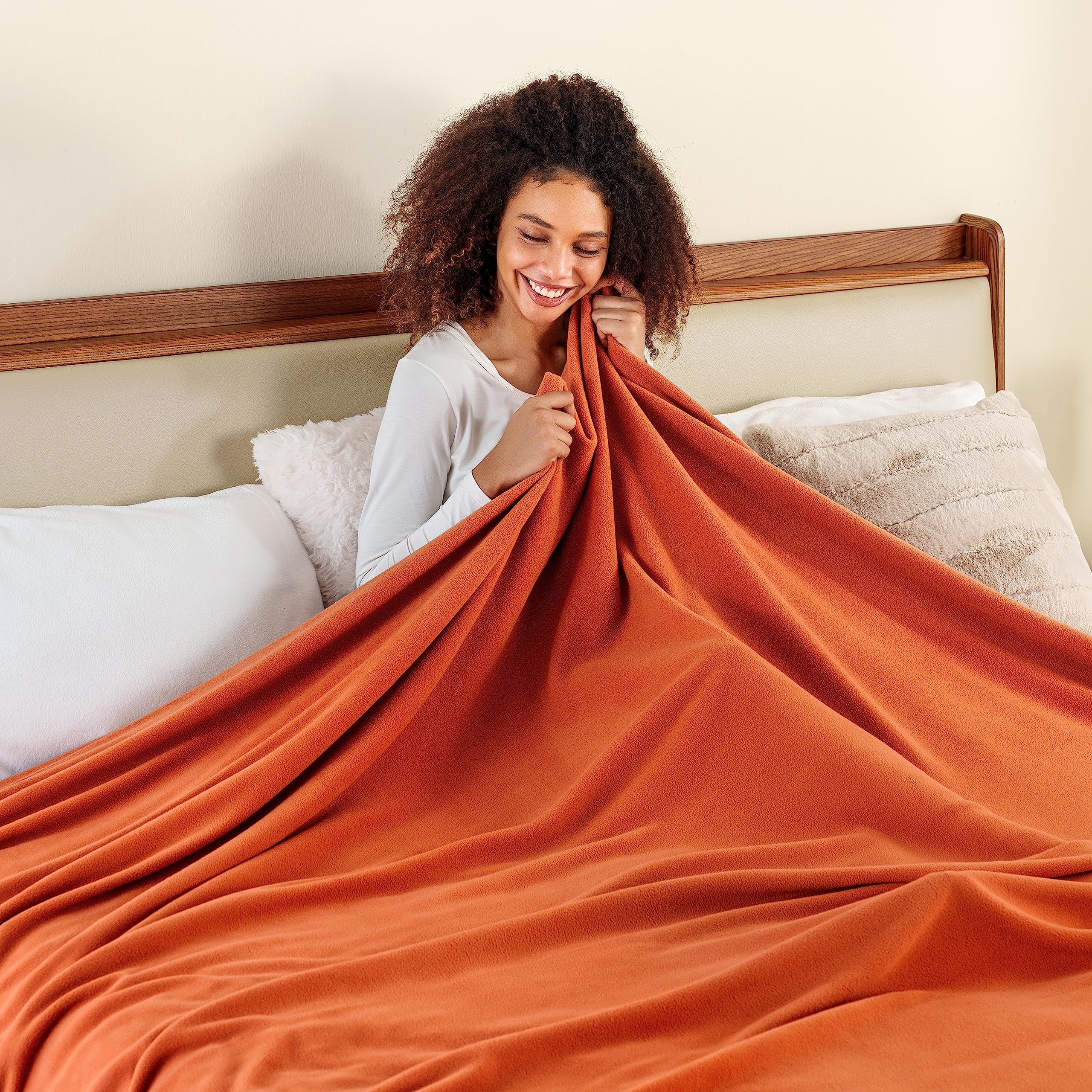 Berkshire Microfleece Blanket Queen Size 90x90 Inches - Ultra Soft Lightweight Breathable Plush Blanket in Amberglow Orange for Bed, Couch & Sofa - Perfect for Cozy Nights, Movie Time and Guest Room Comfort