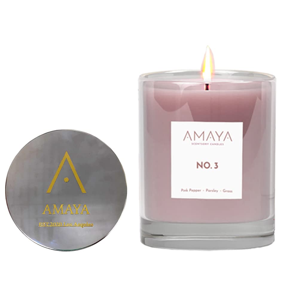 Amaya Scented Candles | 8Oz Soy Wax Candles with Asian-Inspired Fragrance | Pink Pepper, Parsley & Grass Aromatherapy Candle | Home Decor & Relaxation Gift for Women | Perfect for Spa Nights, Meditation & Cozy Home Ambiance