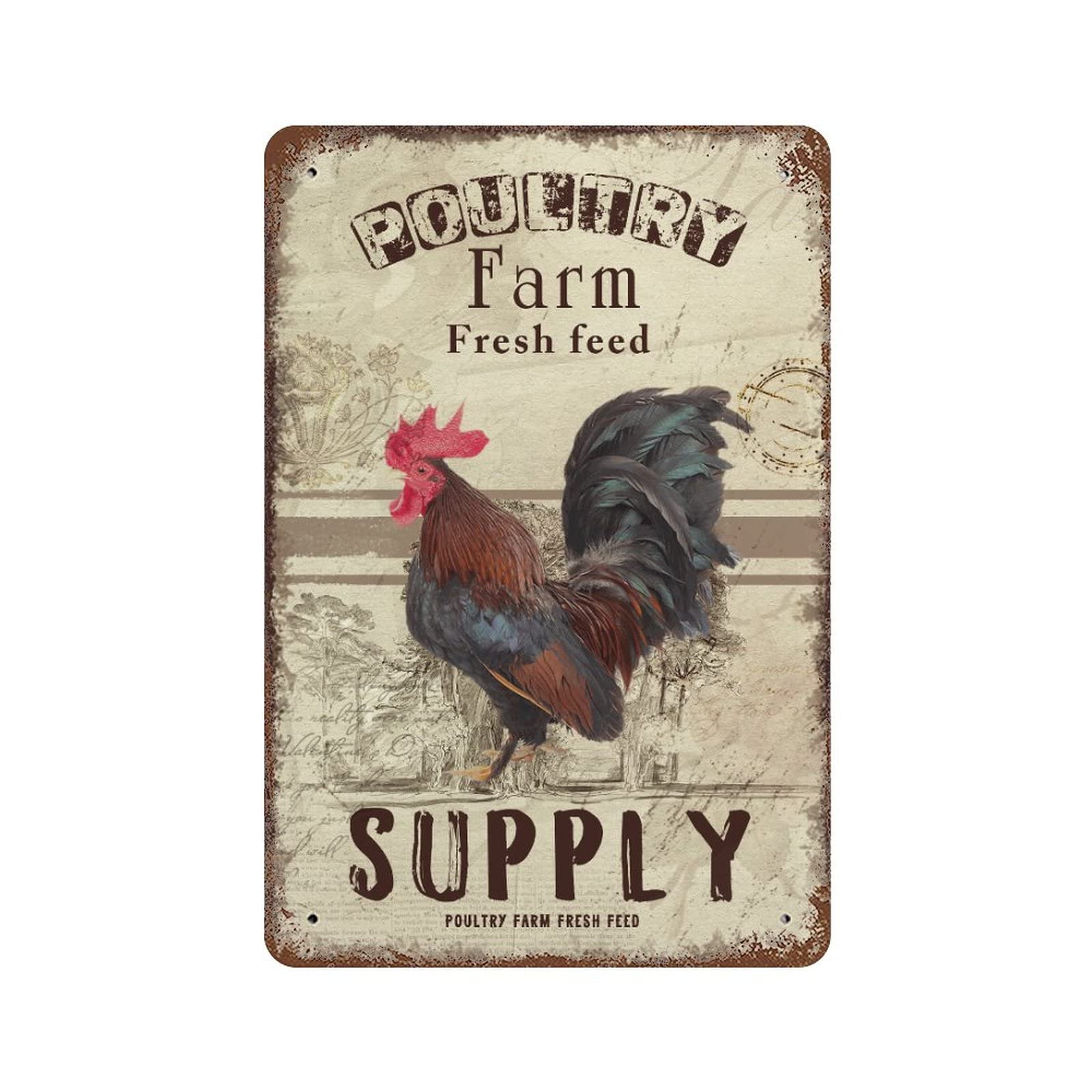 Vintage Aluminum Poultry Farm Sign - 8x12 Inch Chicken Coop Decor, Rooster & Feed Metal Tin Sign for Outdoor Porch, Yard & Bar - Perfect for Farmhouse, Country Kitchen & Rustic Home Décor