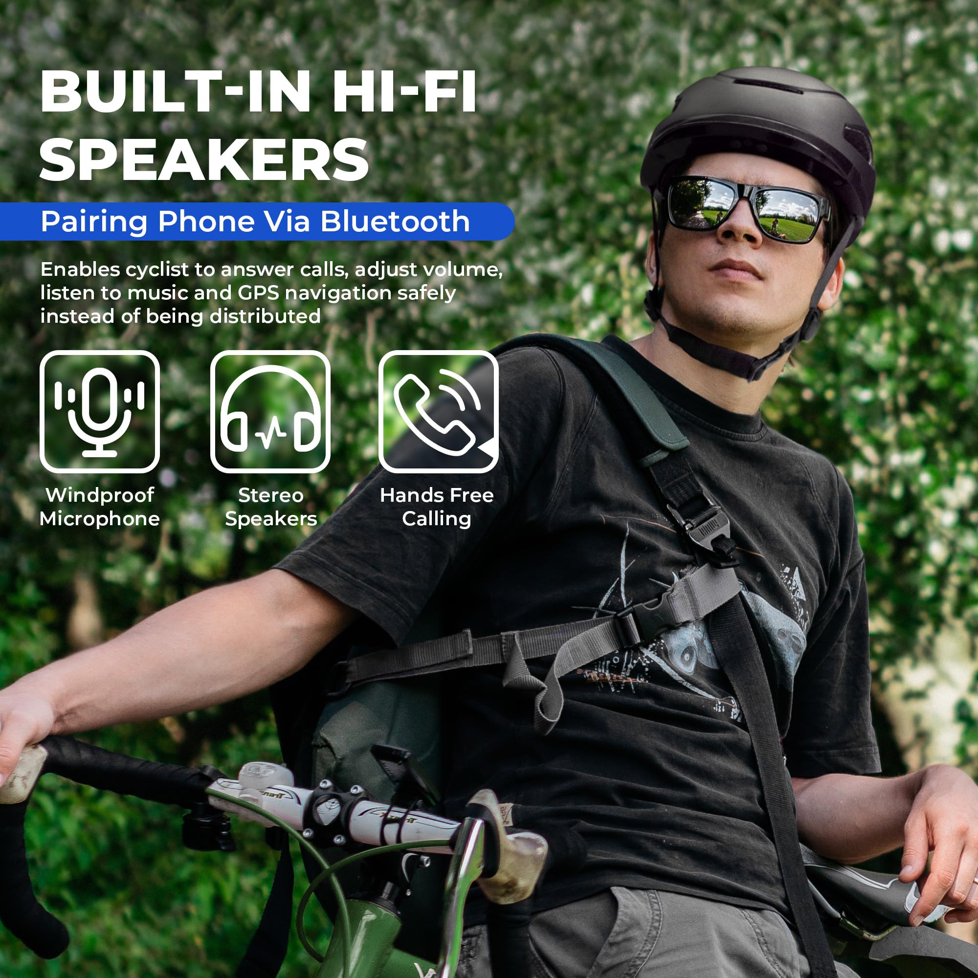 BASE CAMP SF-999 Smart Bluetooth Bike Helmet for Adults - Built-in Speakers, Mic & LED Turn Signals - Lightweight Cycling Helmet for Men & Women - Perfect for Commuting, Road Biking & Urban Cycling