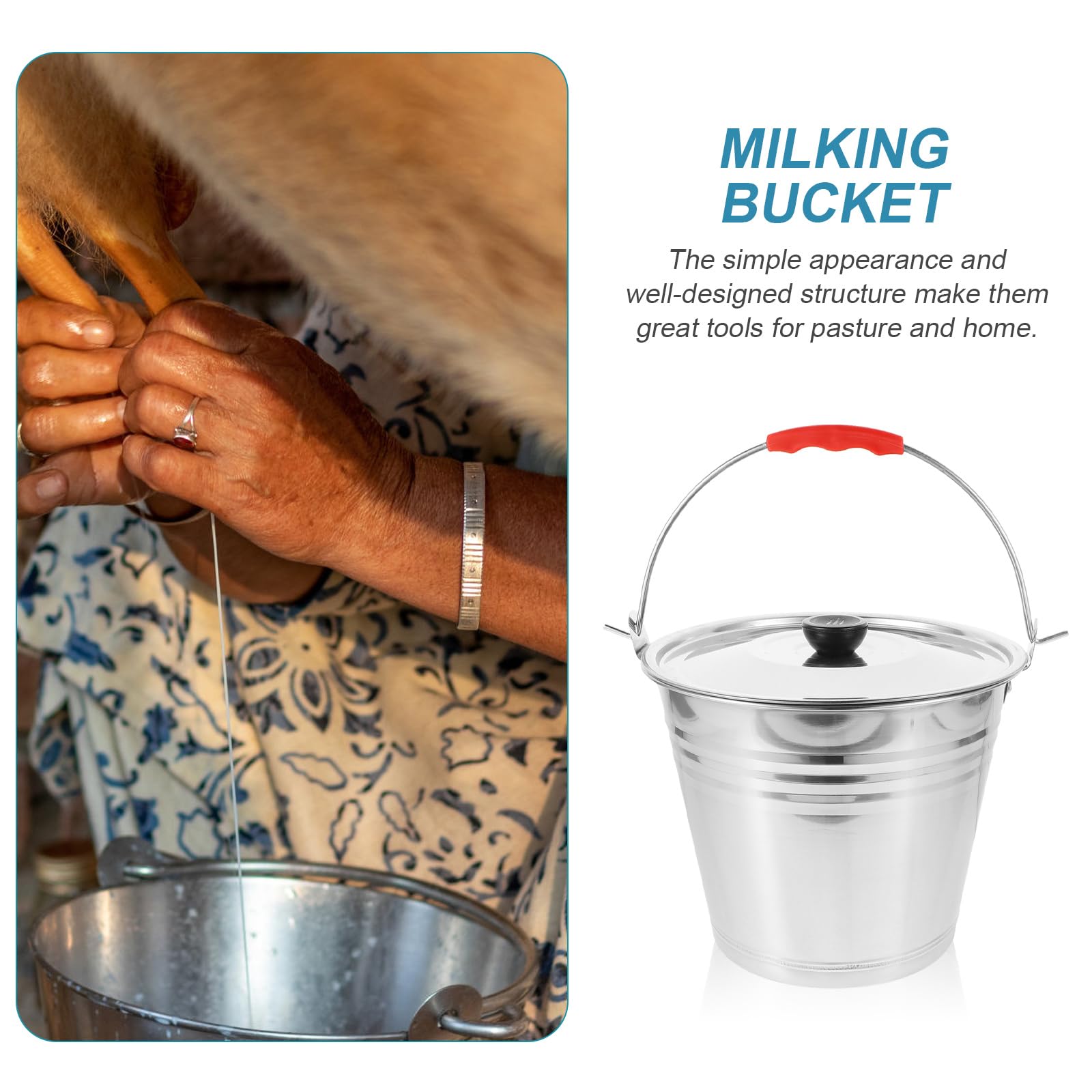 Stainless Steel Metal Bucket with Lid & Handle - Heavy Duty Milk Pail for Compost, Farm Use, Gardening & Outdoor Storage | Durable Hemoton Bucket for Commercial & Household Needs