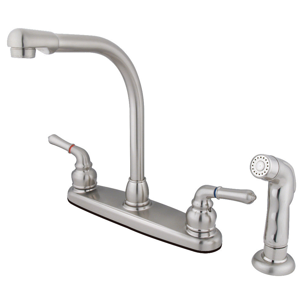 Kingston Brass KB758SP Magellan Centerset Kitchen Faucet - Modern Stainless Steel Sink Faucet with High Arc Spout for Easy Washing, Perfect for Home Kitchen & RV Use