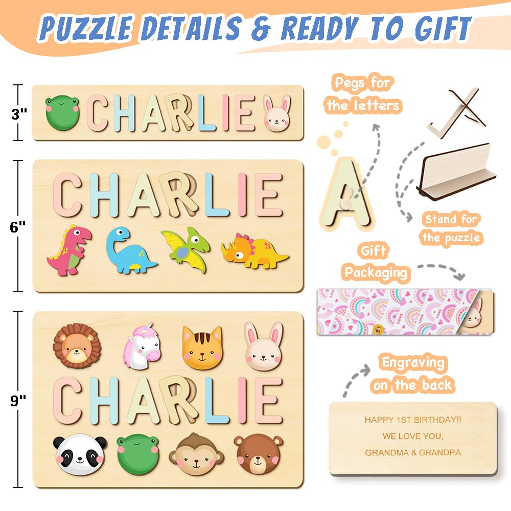 Personalized Wooden Name Puzzle for Kids - Easter Basket Stuffers & Baby Gifts for 1 Year Old Boys & Girls | Custom Montessori Learning Toy with Gift Wrapping | Perfect for Birthday, Baby Shower & Early Childhood Education