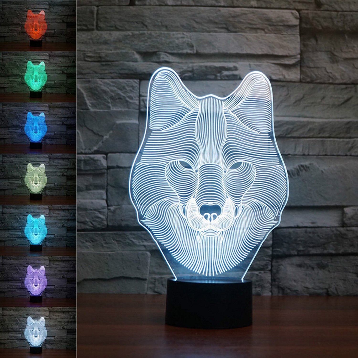 3D Wolf Night Light - 7 Color Changing LED Table Lamp for Kids & Adults, Optical Illusion Animal Decor for Bedroom, Living Room, Office Desk (Perfect Gift for Animal Lovers)