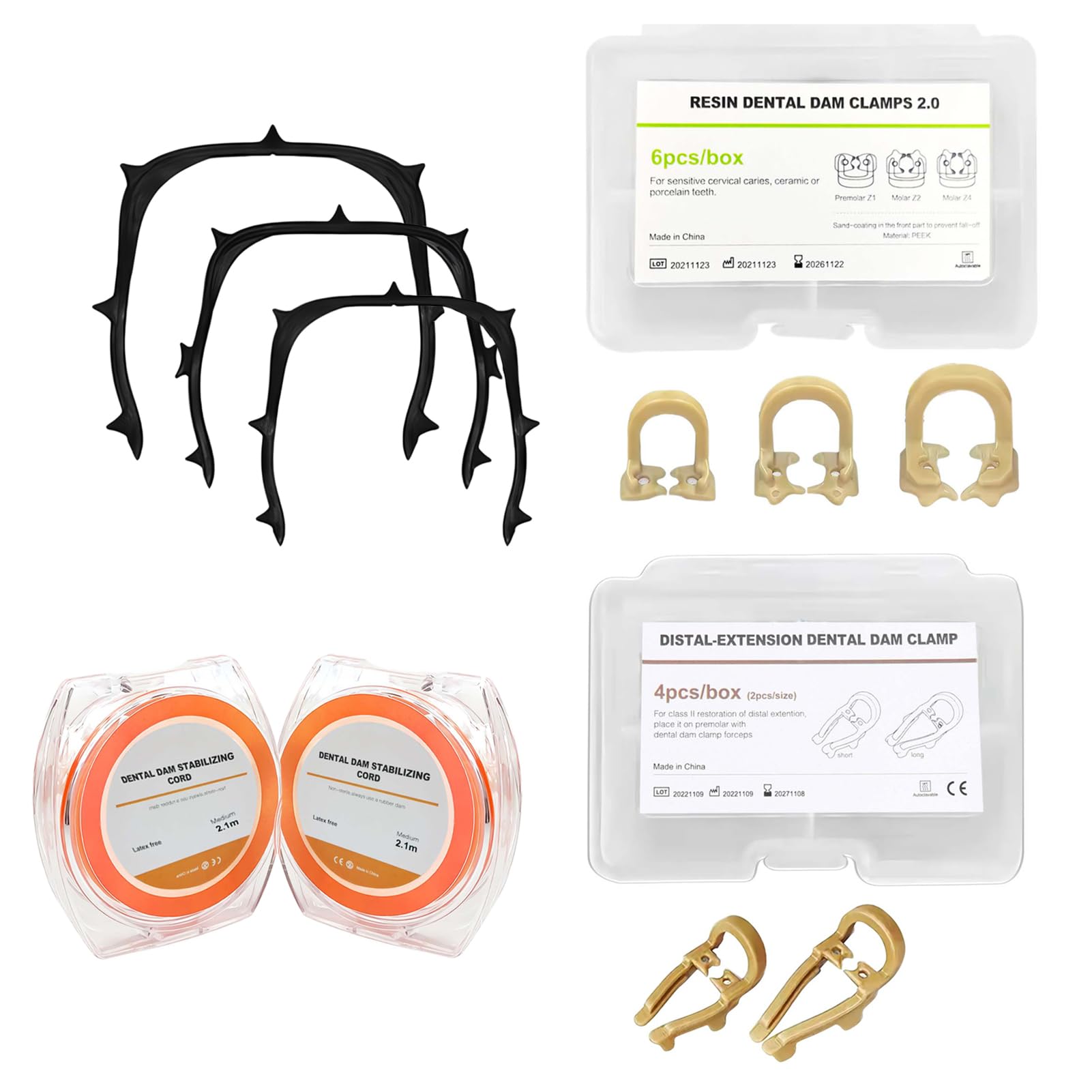 Premium Dental Rubber Dam Clamps Set with Carbon Fiber Frame & Soft Elastic Cord - Professional Distal Premolar Resin Clips for Dental Procedures | Ideal for Root Canals, Fillings & Restorative Dentistry