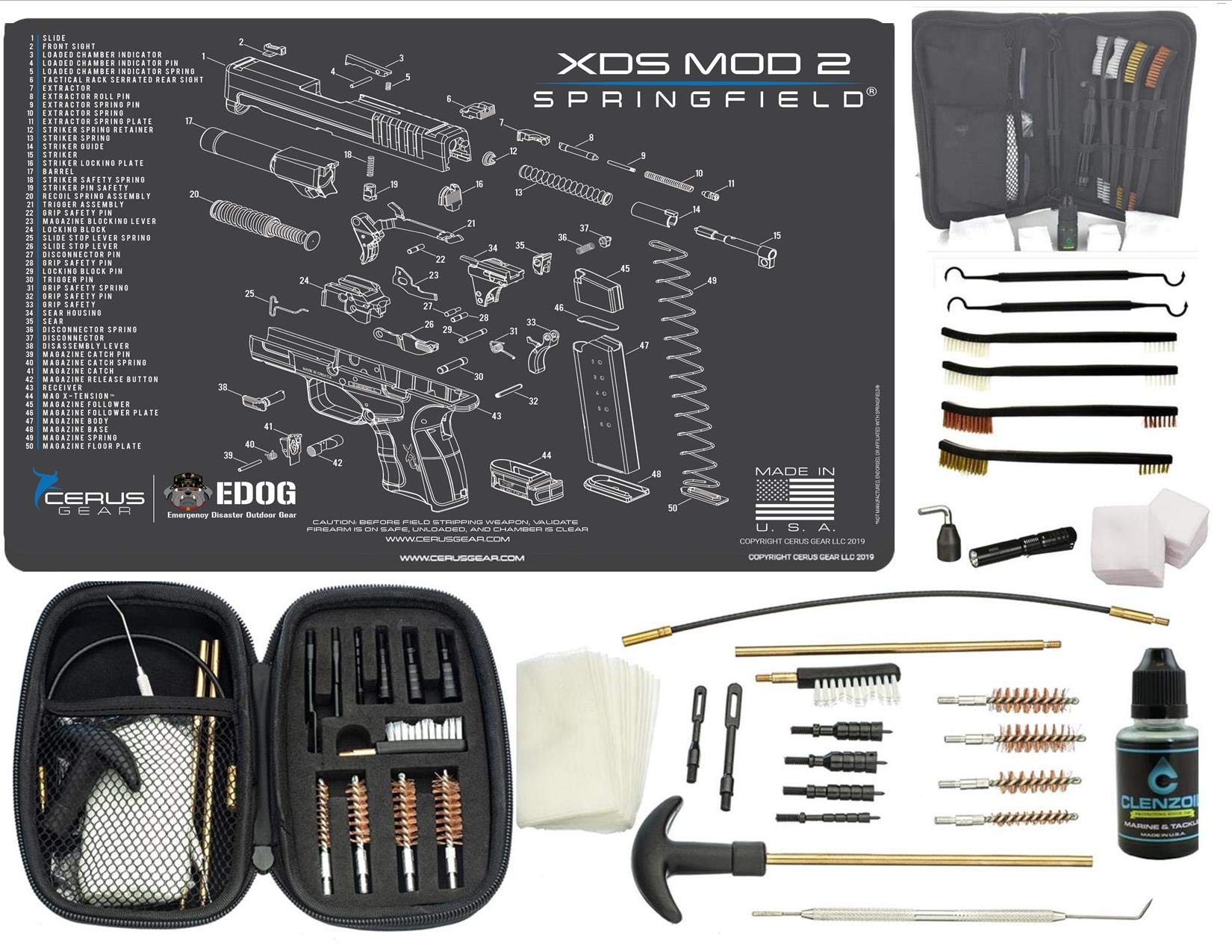 Springfield Armory XDS MOD 2 CERUS Gear Schematic (Exploded View) Promat with Range Warrior Universal 32-Piece Field & Bench Cleaning Kit - Gun Maintenance & Range Essentials for Firearm Enthusiasts
