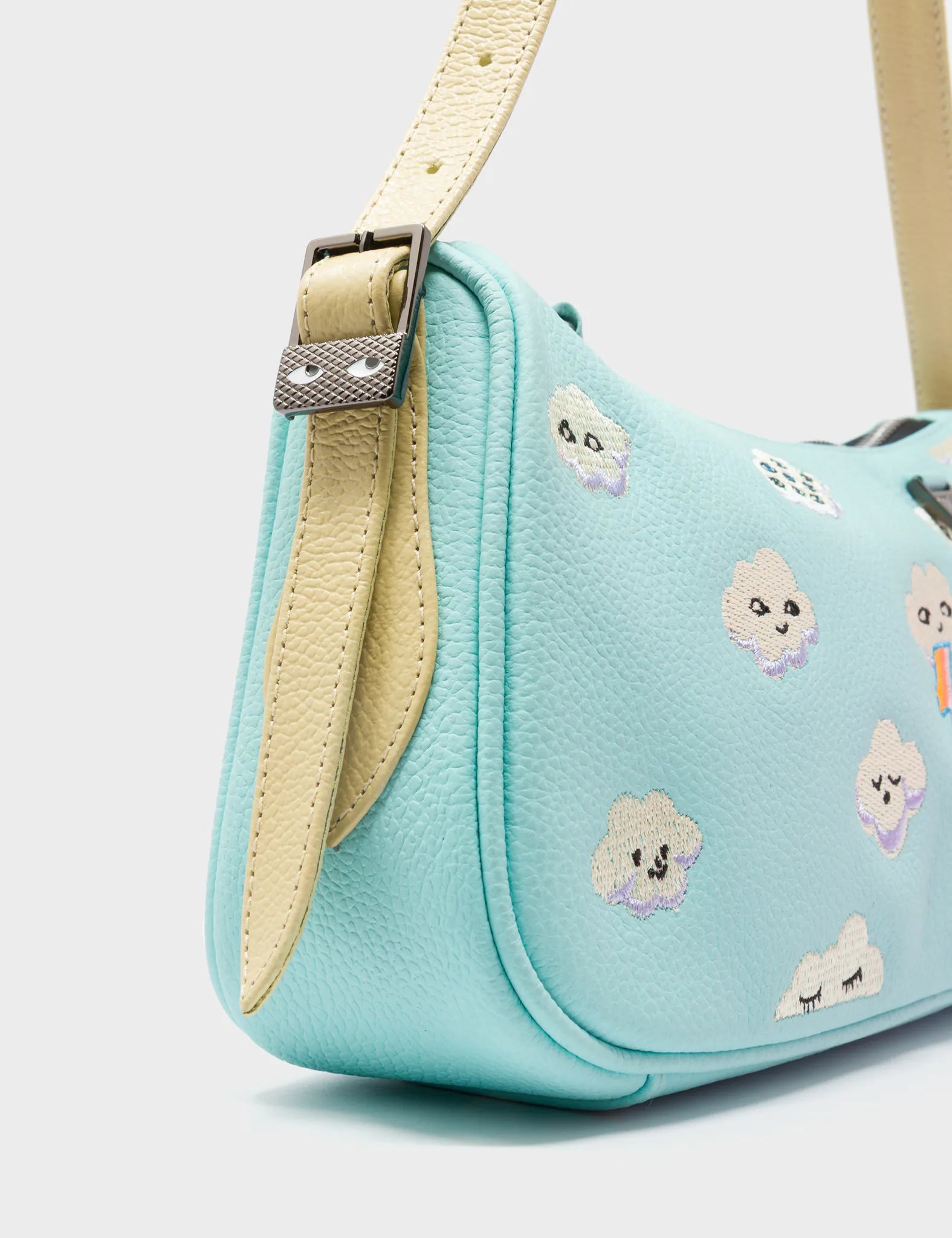 Lucas Hobo Mini Handbag in Water Ballet Blue with Happy Clouds Design - Perfect for Casual Outings, Travel, and Everyday Use