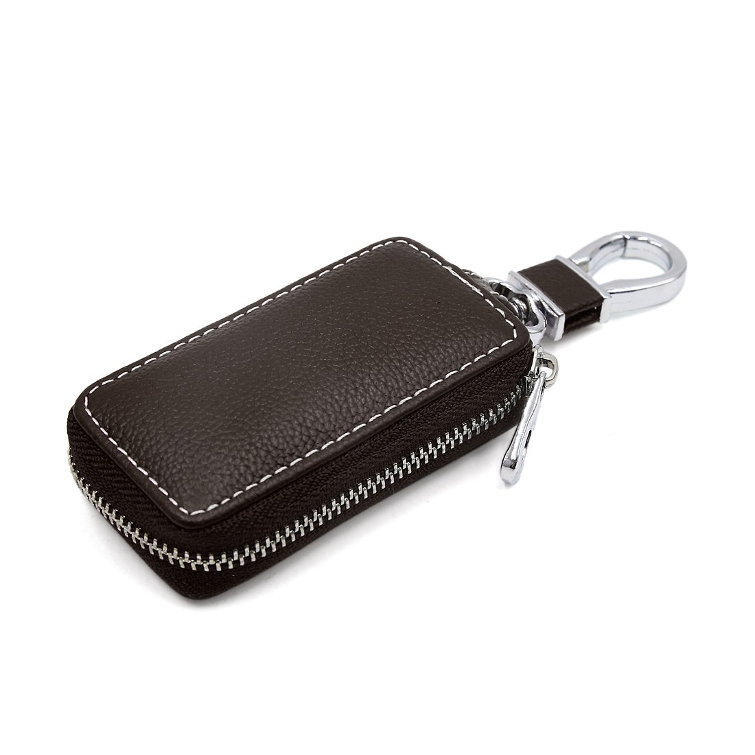Uxcell Deep Brown Faux Leather Rectangle Keychain Pouch with Chain Holder - Car Remote Key Organizer for Keys, Key Fobs & Small Essentials | Perfect for Key Rings, Keychains & Everyday Carry