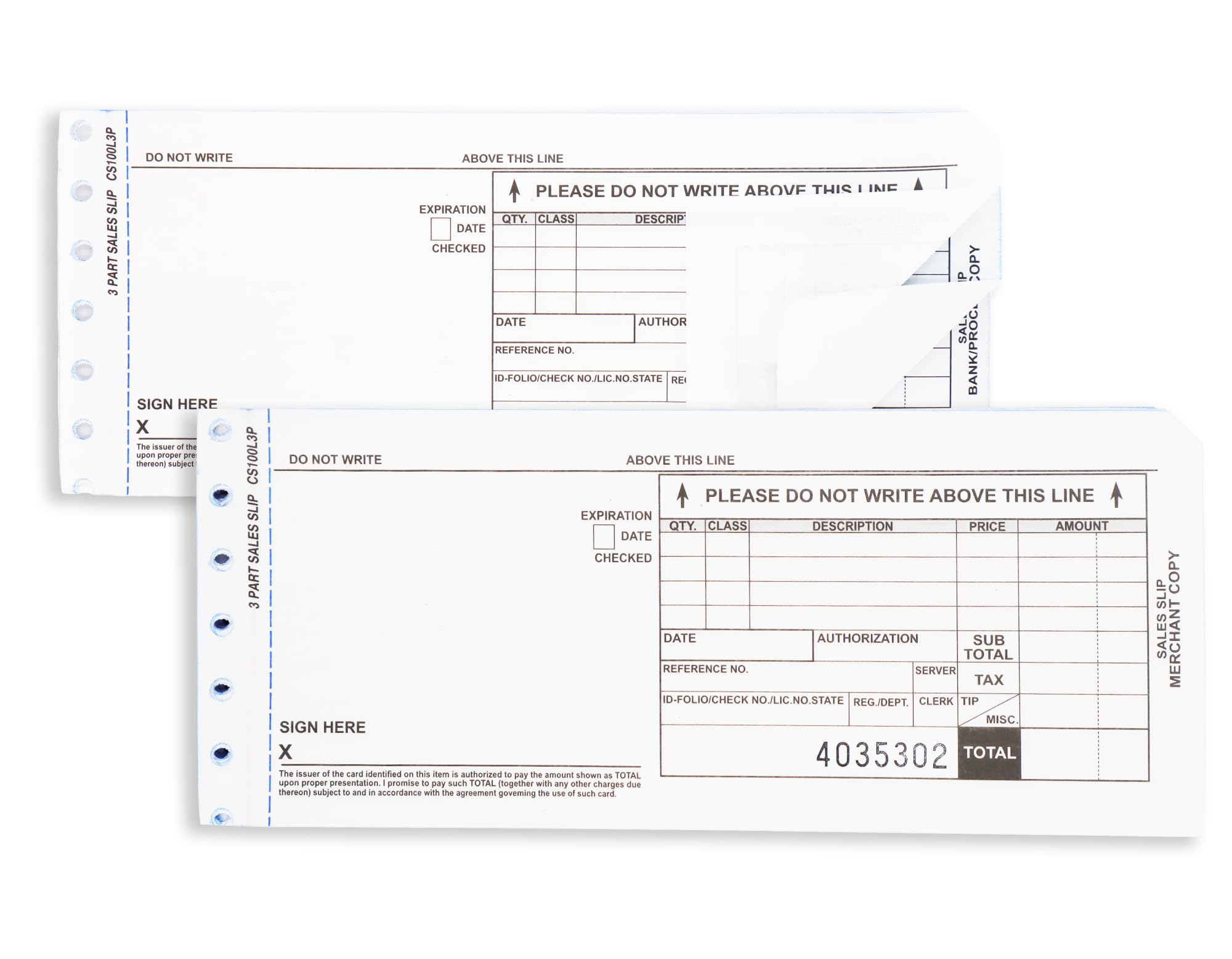 3-Part Carbonless Credit Card Imprinter Sales Slips - 100 Pack for Restaurant, Retail & Small Business Transactions | Manual Credit Card Processing Supplies