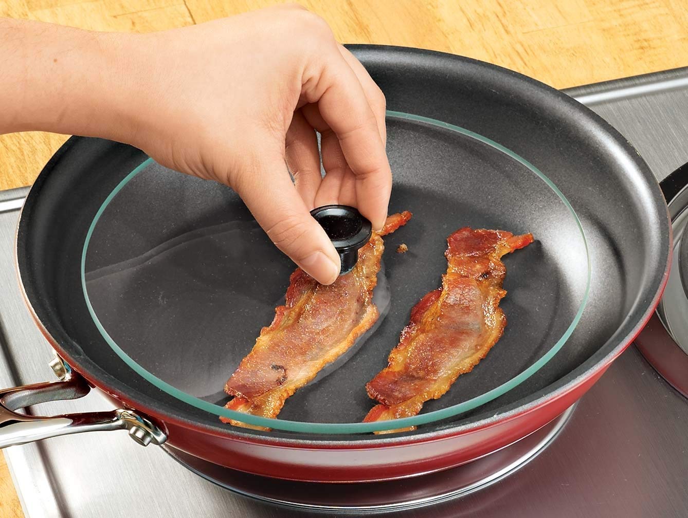Premium Glass Bacon Press by Jumbl - Heavy Duty Kitchen Tool for Perfectly Crispy Bacon, Panini & Grilled Cheese - Ideal for Stovetop, Griddle & BBQ Cooking