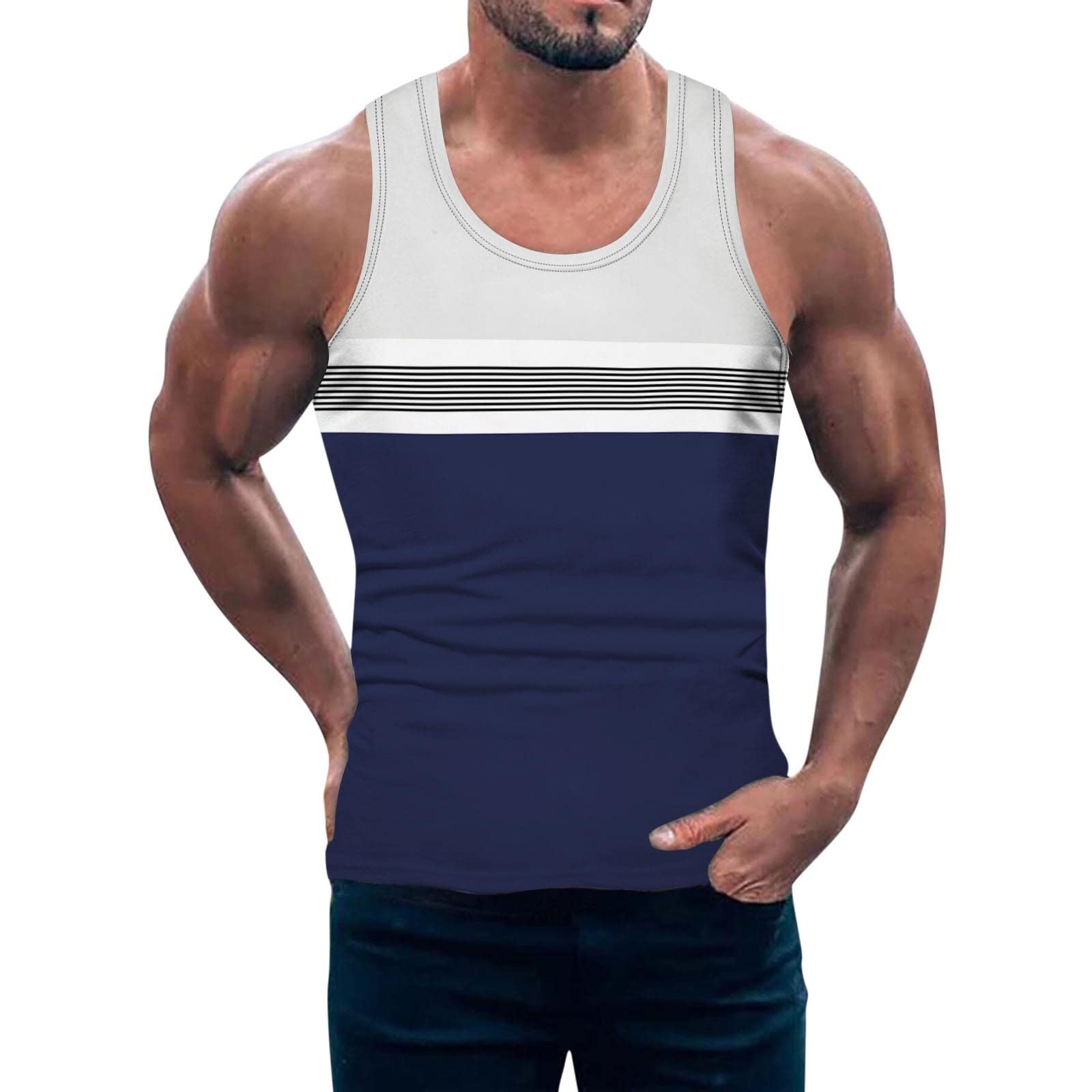 Men's Sleeveless Cotton Linen Tank Tops - Breathable Summer Muscle Shirts for Gym, Workout & Beach | Casual Color Block Design for Outdoor Activities & Sports