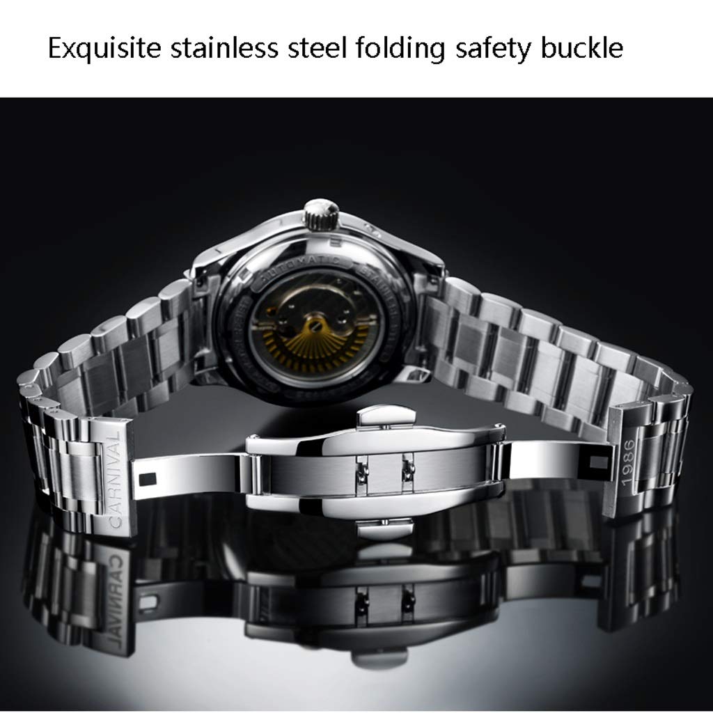 DLT Classic Automatic Mechanical Men's Watch - Waterproof Stainless Steel Two-Tone Band with Bow Fold-Over Clasp - Minimalist Silver Case & Black Dial - Perfect for Business, Casual Wear & Formal Occasions